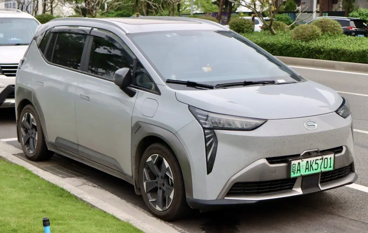 A sleek and modern electric vehicle model produced by GAC AION, the Chinese electric vehicle manufacturer that has recently opened a new factory in Rayong, Thailand.